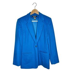 Vintage Blue Wool Cashmere One-Button Blend Blazer Size 10